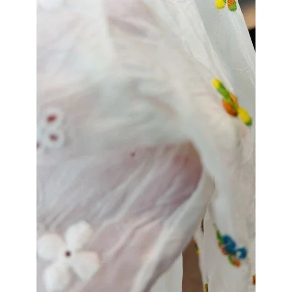 Johnny Was Eyelet Sheer Floral Flower Embroidered Long Sleeve Tunic Blouse Sz XL - Picture 9 of 10